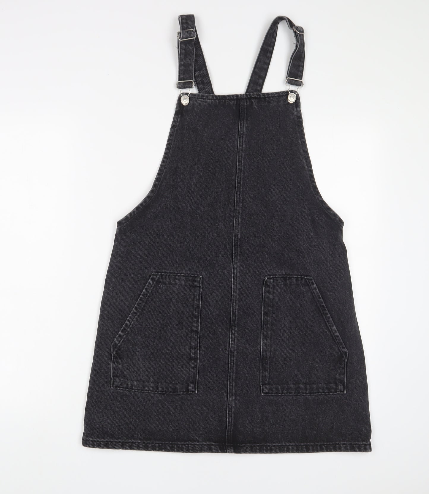Topshop Womens Grey Cotton A-Line Size 12 Square Neck Buckle