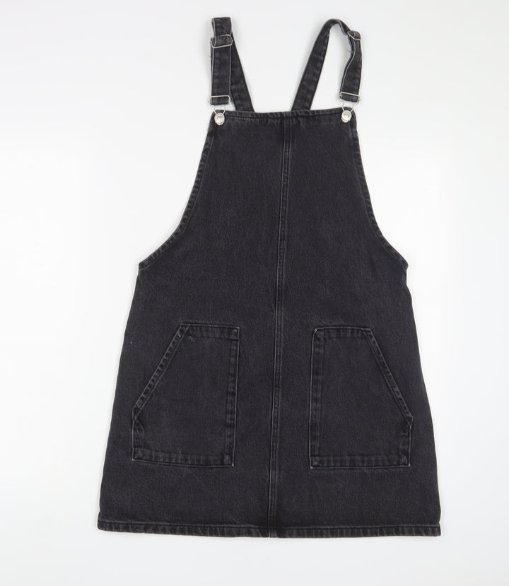 Topshop Womens Grey Cotton A-Line Size 12 Square Neck Buckle
