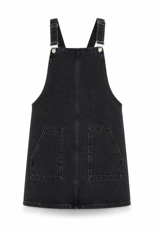 Front view of Topshop women’s grey cotton a-line, size UK 12, square neck buckle
