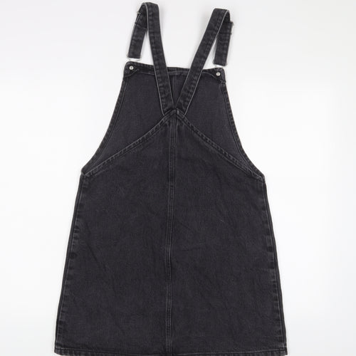 Topshop Womens Grey Cotton A-Line Size 12 Square Neck Buckle
