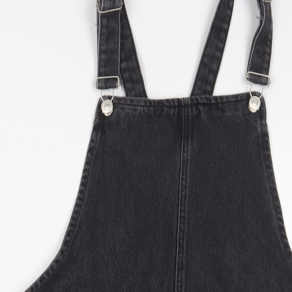 Topshop Womens Grey Cotton A-Line Size 12 Square Neck Buckle