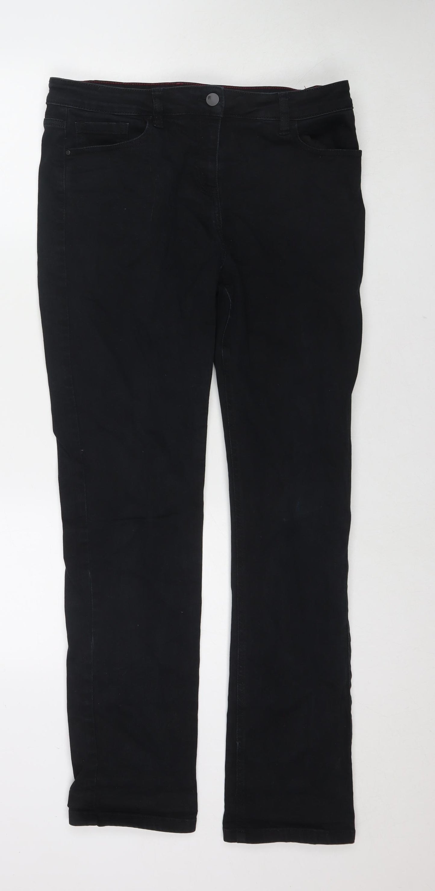 NEXT Womens Black Cotton Straight Jeans Size 14 L30 in Regular Zip