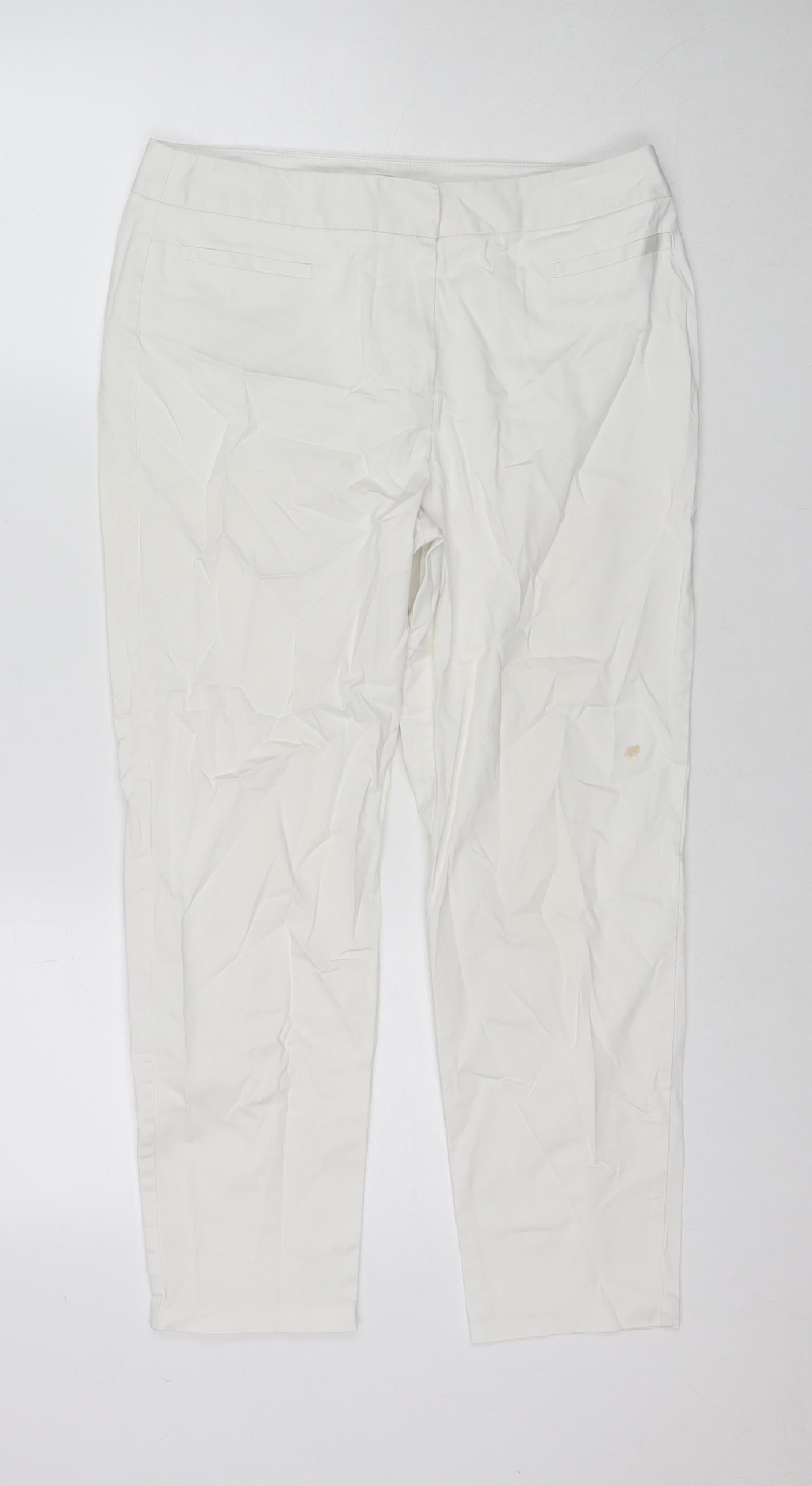 Marks and Spencer Womens White Cotton Chino Trousers Size 10 L23 in Regular Zip