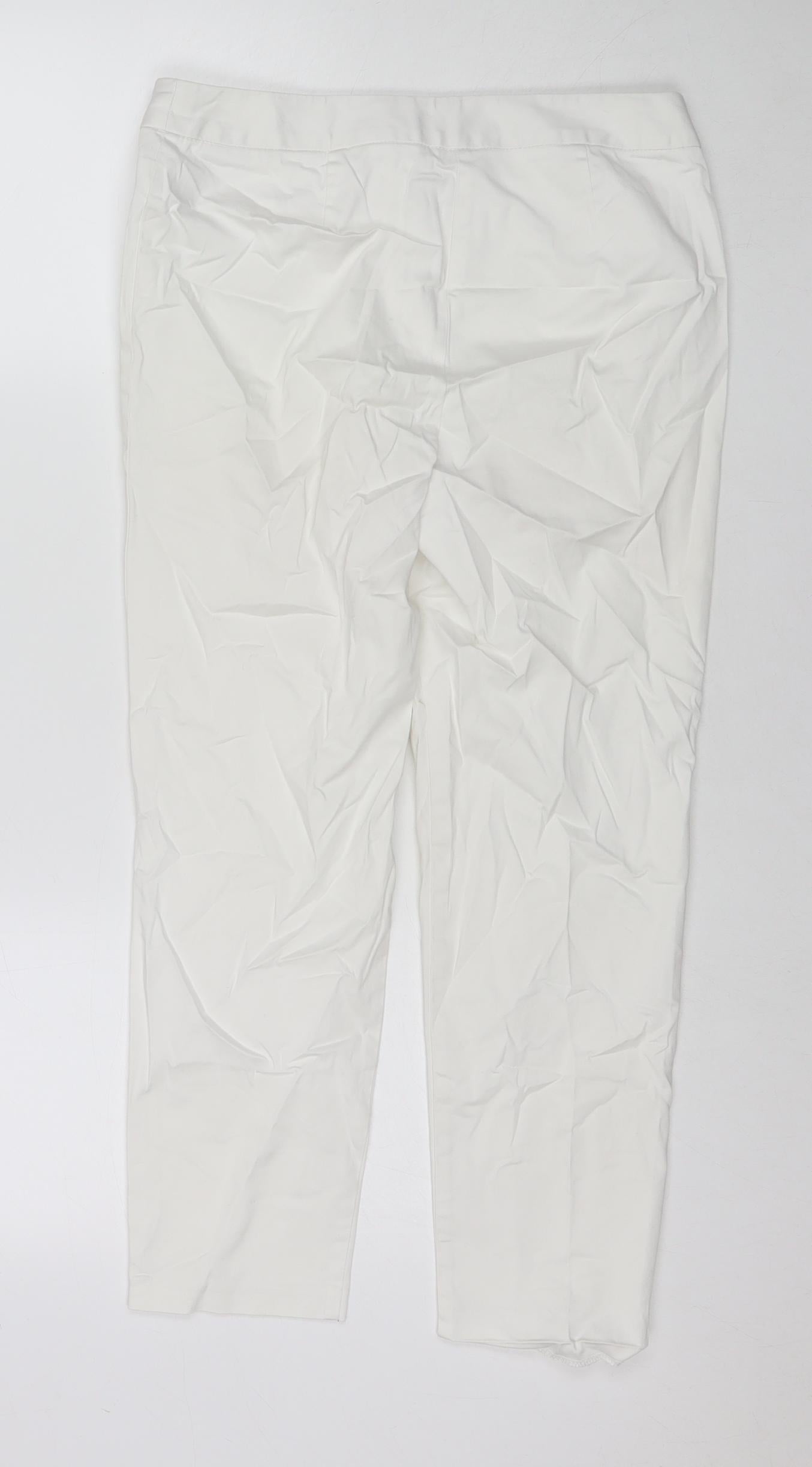 Marks and Spencer Womens White Cotton Chino Trousers Size 10 L23 in Regular Zip