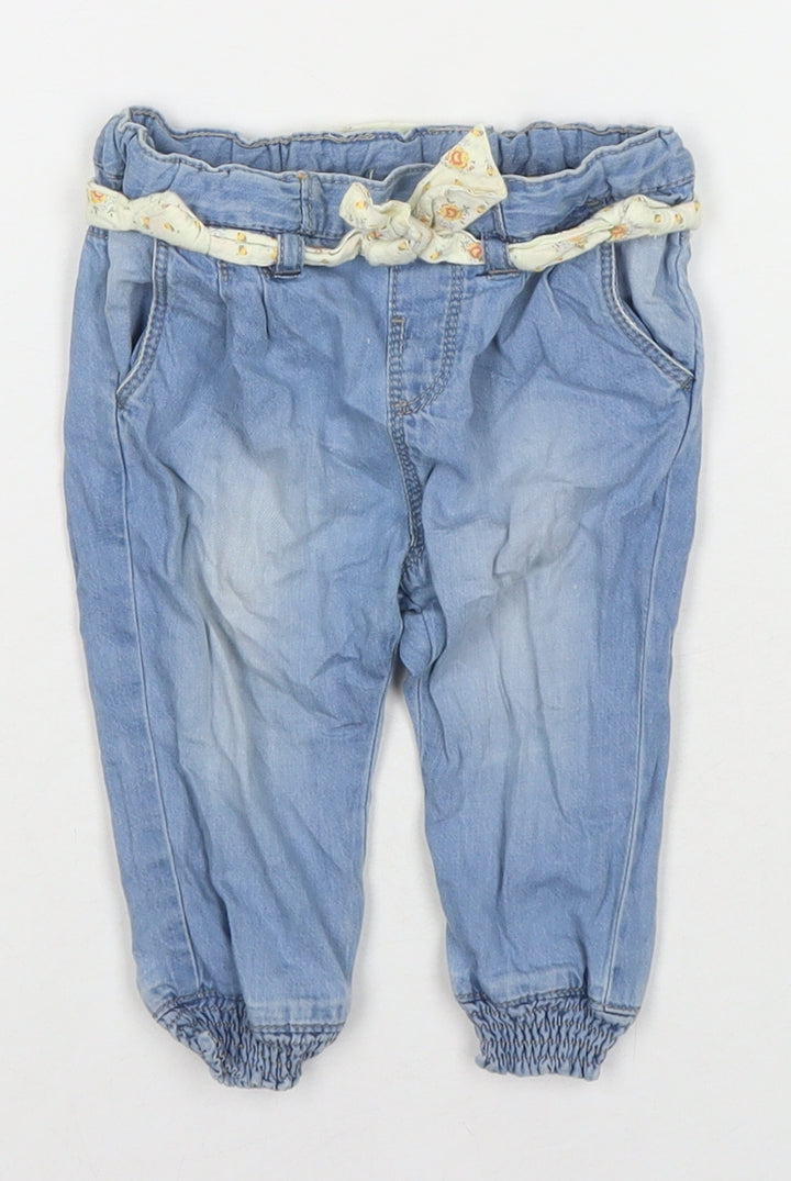Zara Girls Blue Cotton Jogger Jeans Size 6-9 Months Pullover