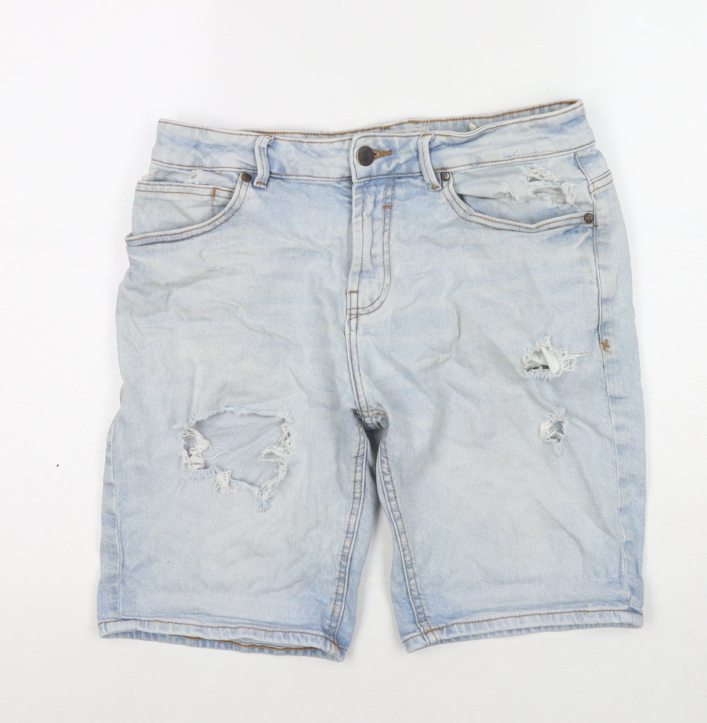 Pull&Bear Womens Blue Cotton Mom Shorts Size 14 L9 in Regular Zip
