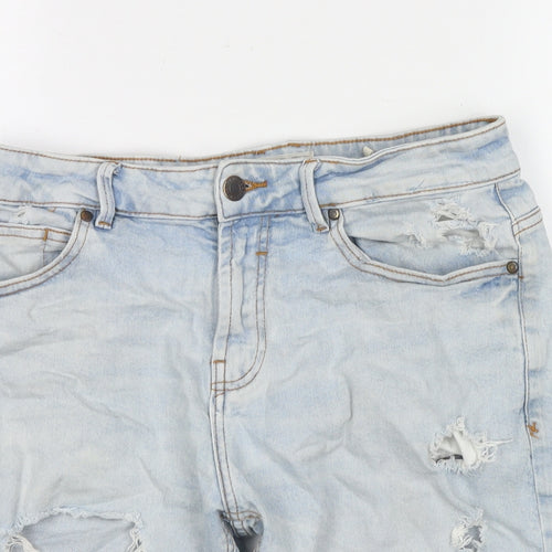 Pull&Bear Womens Blue Cotton Mom Shorts Size 14 L9 in Regular Zip