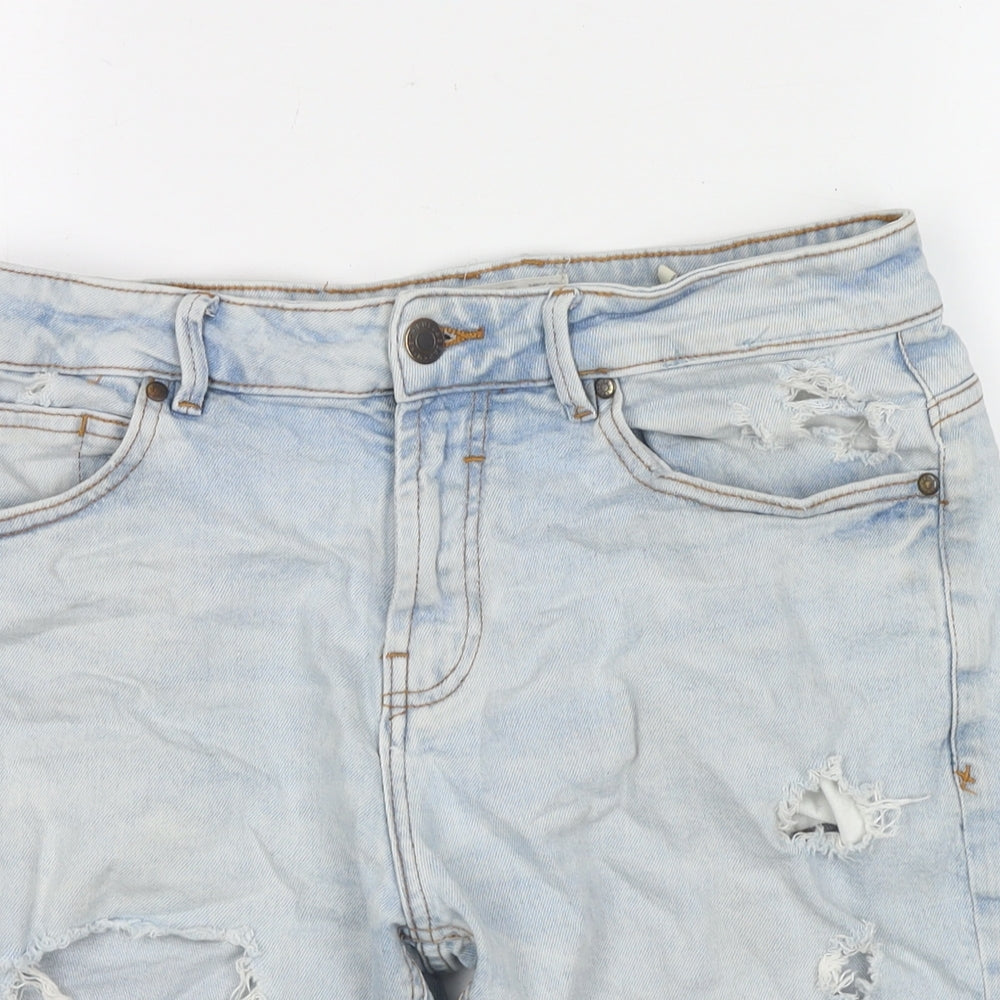 Pull&Bear Womens Blue Cotton Mom Shorts Size 14 L9 in Regular Zip
