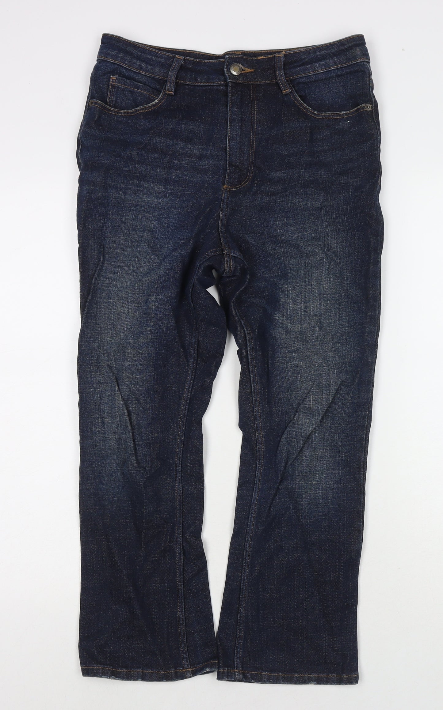 Marks and Spencer Womens Blue Cotton Cropped Jeans Size 10 L24 in Regular Zip