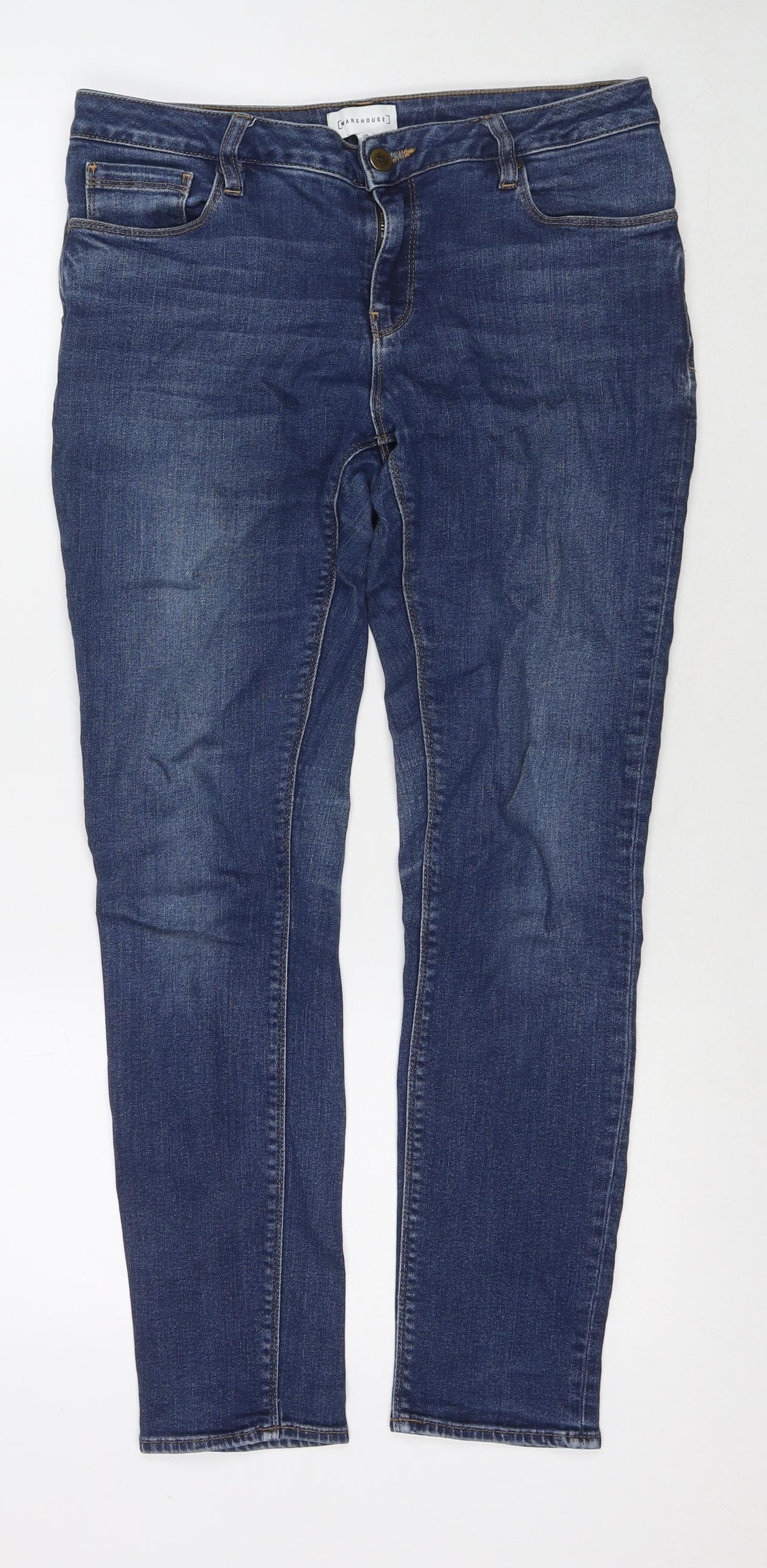 Warehouse Womens Blue Polyester Blend Skinny Jeans Size 10 L28 in Regular Zip