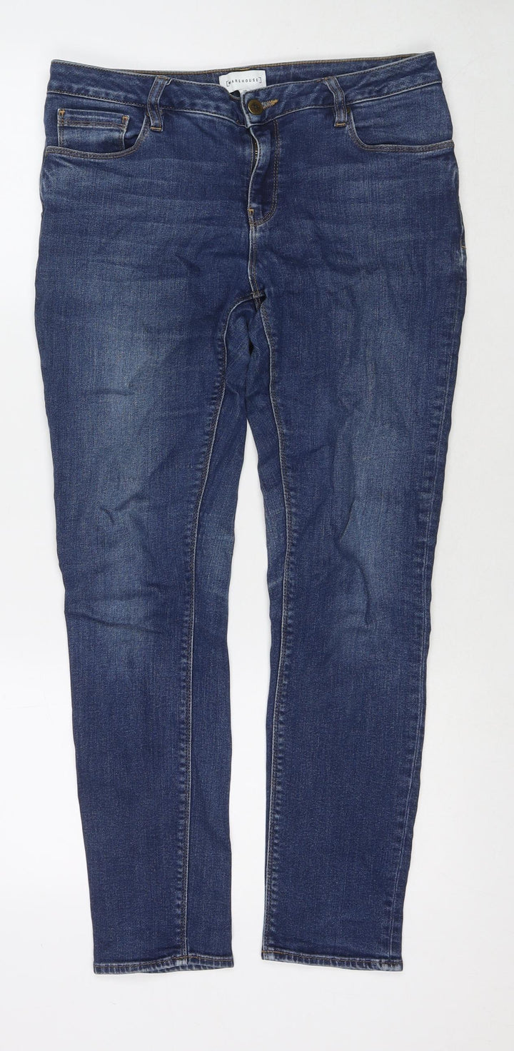 Warehouse Womens Blue Polyester Blend Skinny Jeans Size 10 L28 in Regular Zip