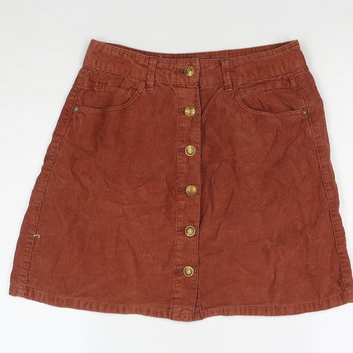 Sfera Womens Brown Cotton A-Line Skirt Size M Button
