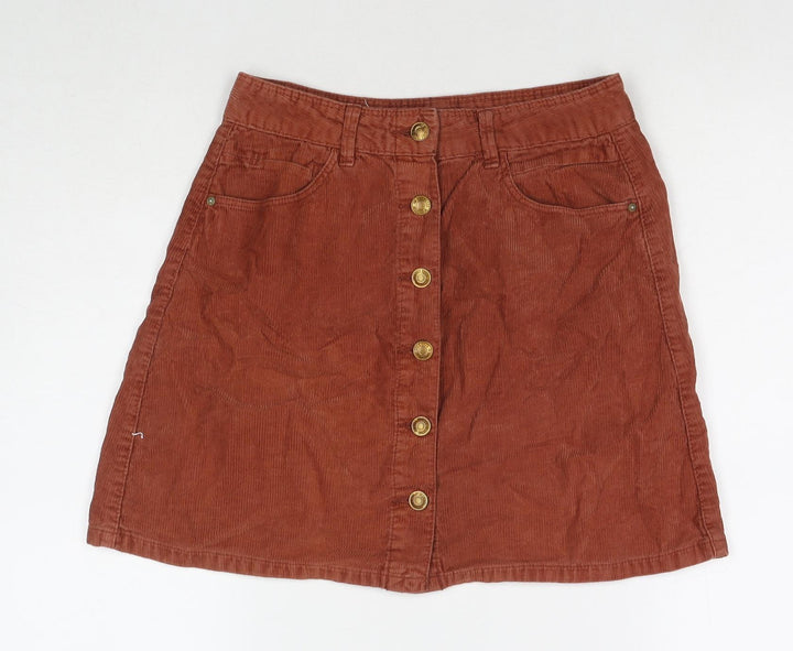 Sfera Womens Brown Cotton A-Line Skirt Size M Button