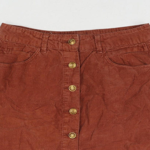 Sfera Womens Brown Cotton A-Line Skirt Size M Button