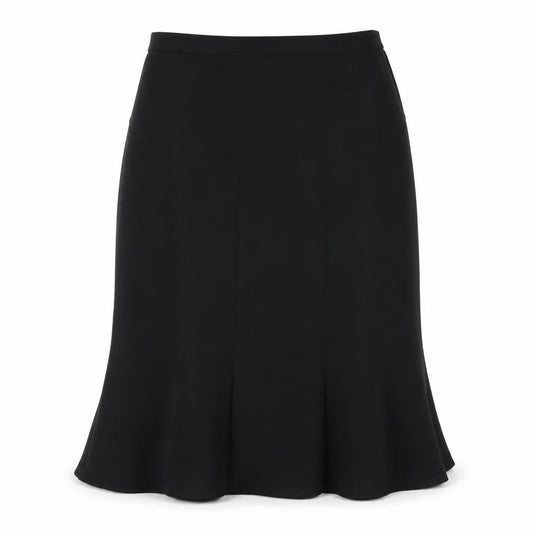 Front view of Marjorie Elizabeth women’s black polyester trumpet skirt, size UK 30, in zip