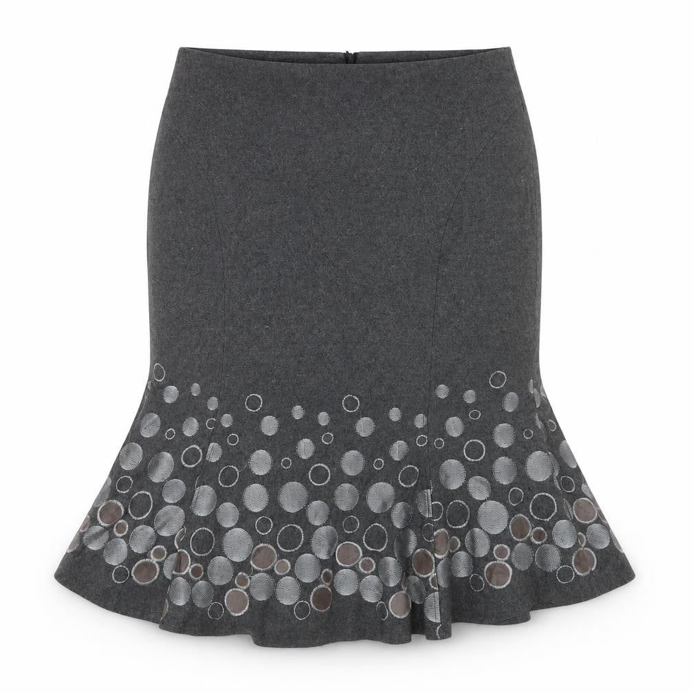 Gerard Womens Grey Polka Dot Wool Trumpet Skirt Size 22 Zip
