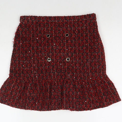 Matalan Girls Red Check Polyester Pettiskirt Skirt Size 13 Years Regular Zip - Sequin Detail