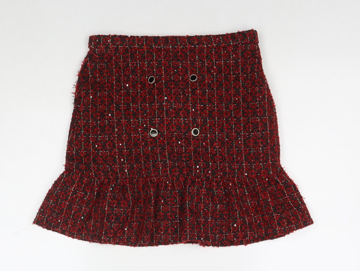 Matalan Girls Red Check Polyester Pettiskirt Skirt Size 13 Years Regular Zip - Sequin Detail