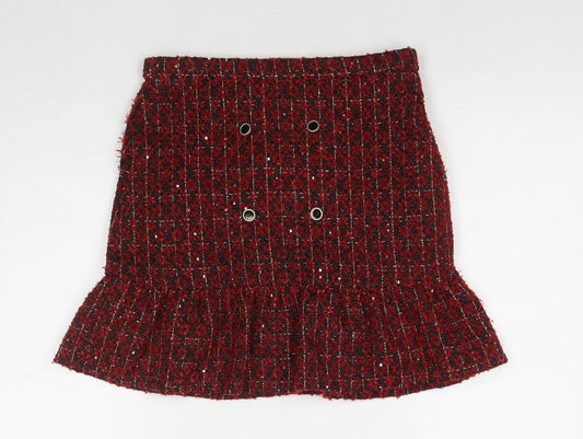 Matalan Girls Red Check Polyester Pettiskirt Skirt Size 13 Years Regular Zip - Sequin Detail