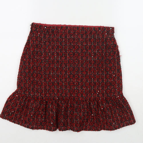 Matalan Girls Red Check Polyester Pettiskirt Skirt Size 13 Years Regular Zip - Sequin Detail