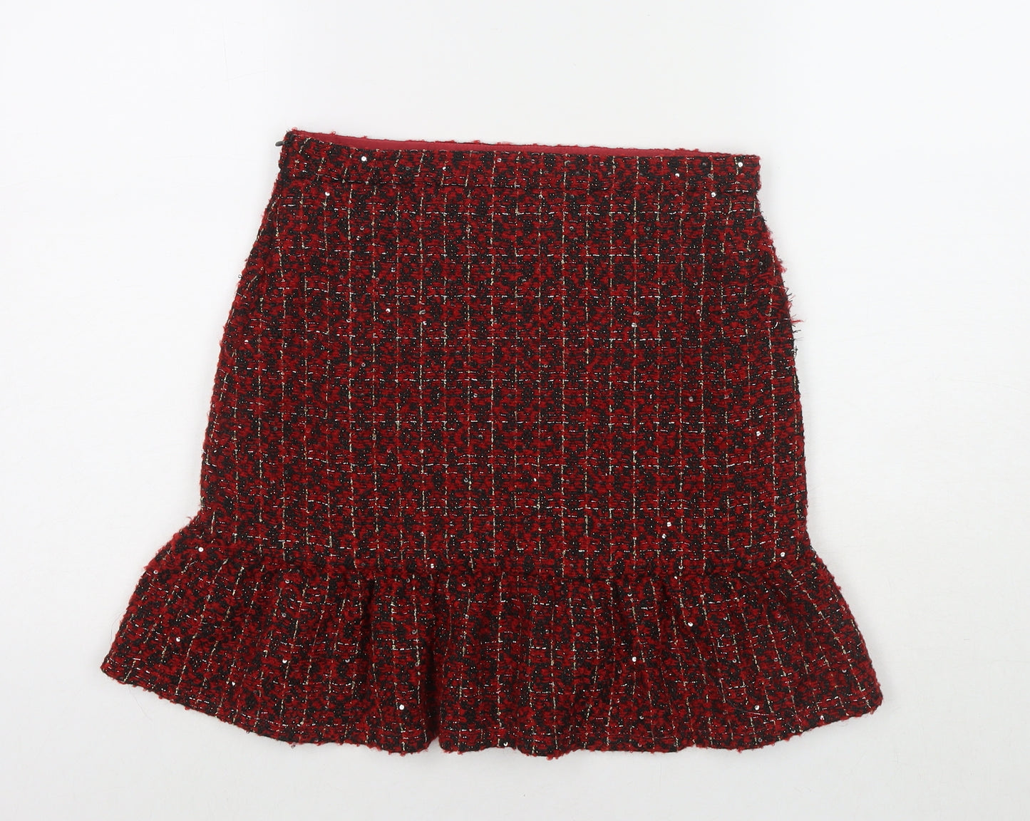 Matalan Girls Red Check Polyester Pettiskirt Skirt Size 13 Years Regular Zip - Sequin Detail
