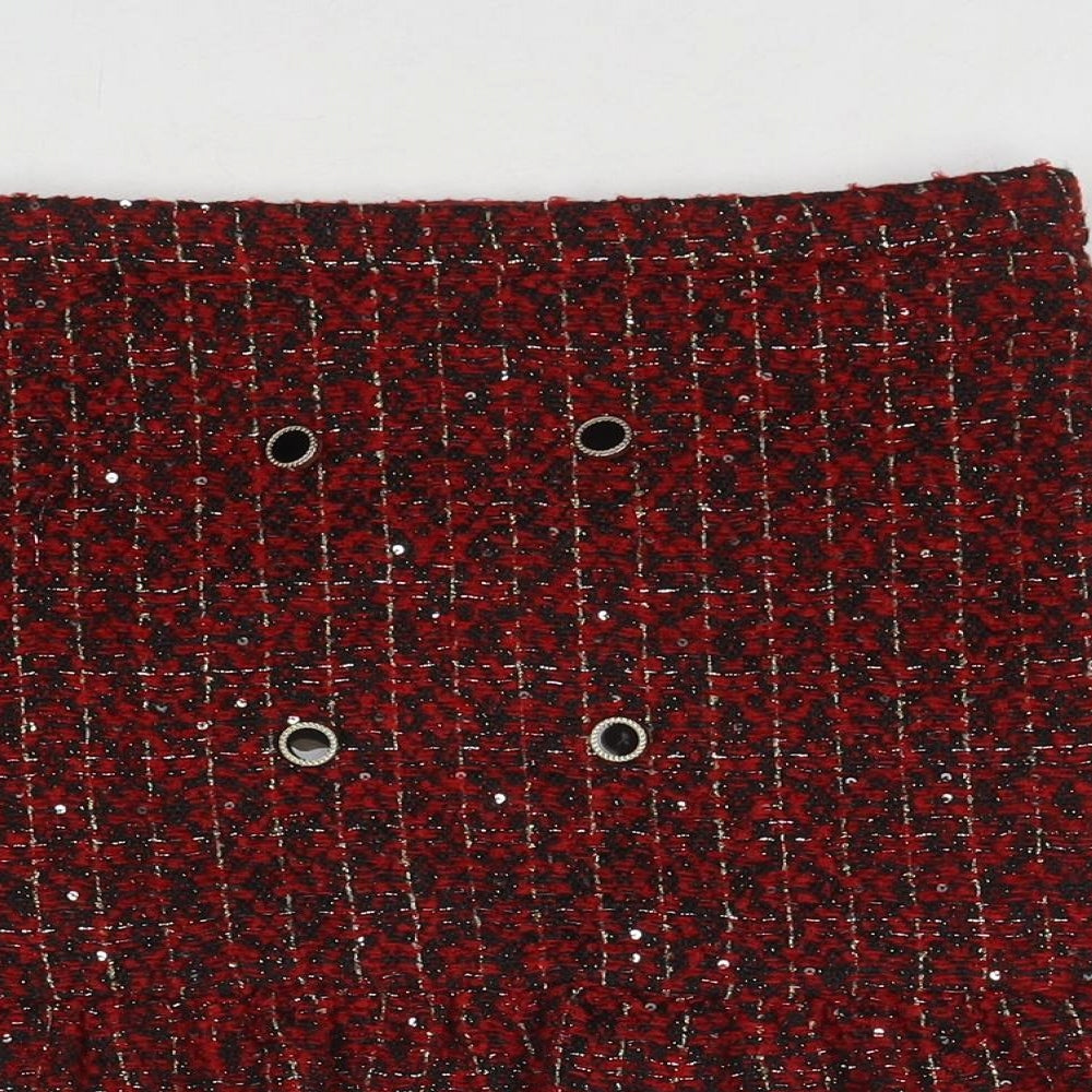 Matalan Girls Red Check Polyester Pettiskirt Skirt Size 13 Years Regular Zip - Sequin Detail
