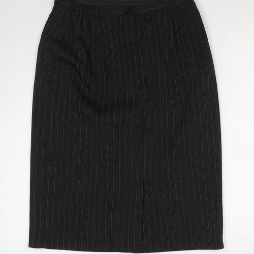 EWM Womens Black Striped Polyester Straight & Pencil Skirt Size 14 Zip