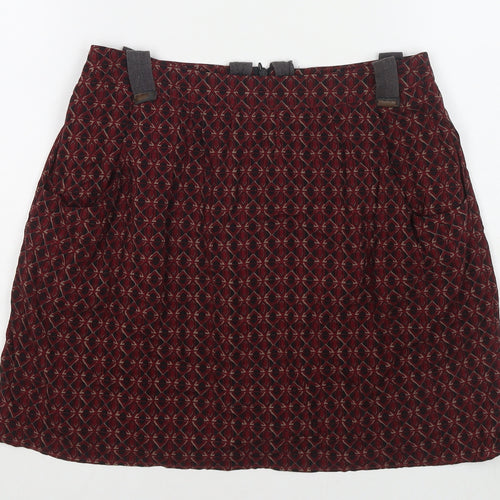 Camaieu Womens Red Geometric Polyester Skater Skirt Size 28 in Zip