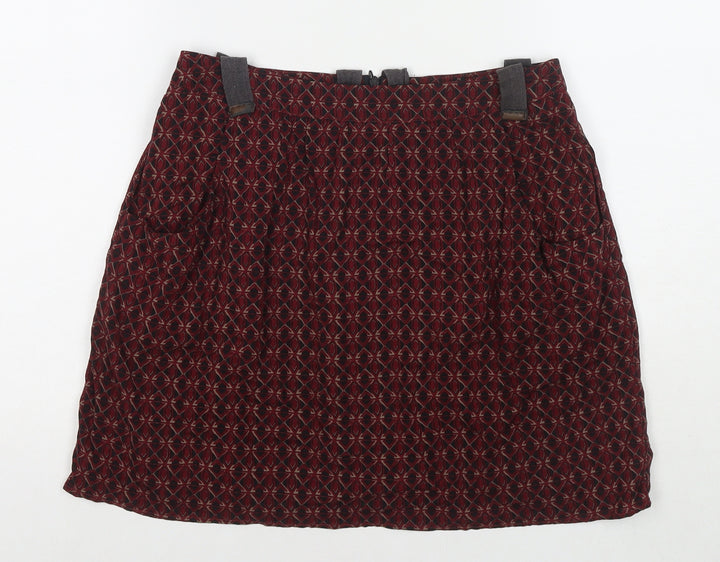 Camaieu Womens Red Geometric Polyester Skater Skirt Size 28 in Zip