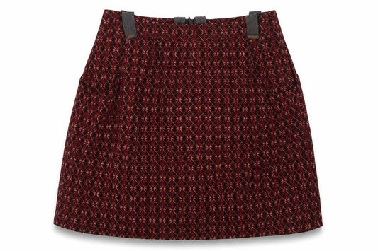 Front view of Camaieu women’s red geometric polyester skater skirt, size UK 28, in zip