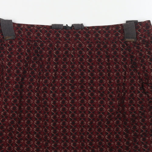 Camaieu Womens Red Geometric Polyester Skater Skirt Size 28 in Zip
