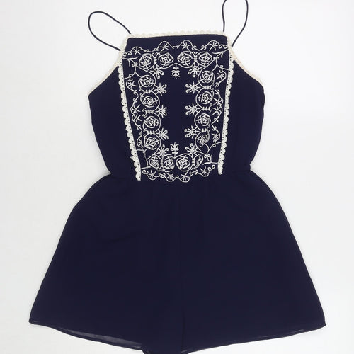 Miss Selfridge Womens Blue Geometric Polyester Playsuit One-Piece Size 6 L3 in Button