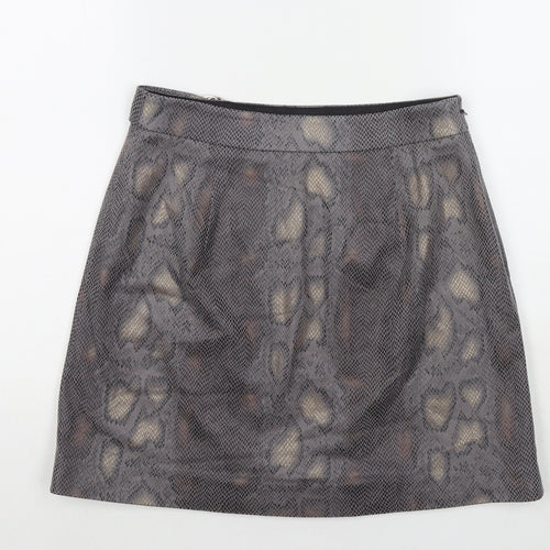 Ted Baker Womens Grey Animal Print Polyester A-Line Skirt Size S Zip - Label Size 2