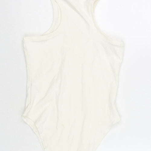 Zara Womens White Cotton Bodysuit One-Piece Size L Snap