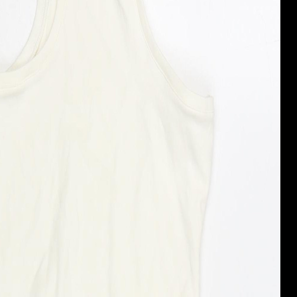Zara Womens White Cotton Bodysuit One-Piece Size L Snap