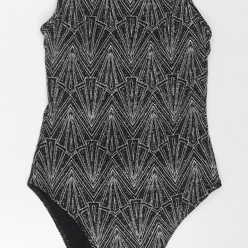 Divided by H&M Womens Black Geometric Polyamide Bodysuit One-Piece Size XS Snap - Glitter Detail