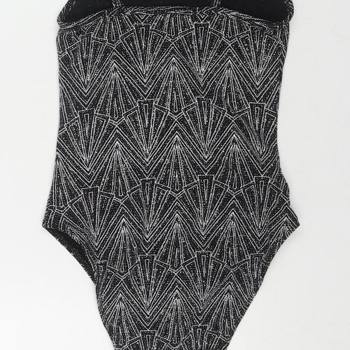 Divided by H&M Womens Black Geometric Polyamide Bodysuit One-Piece Size XS Snap - Glitter Detail