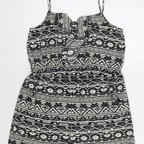 Oasis Womens Black Geometric Polyester Playsuit One-Piece Size 12 L3 in Pullover