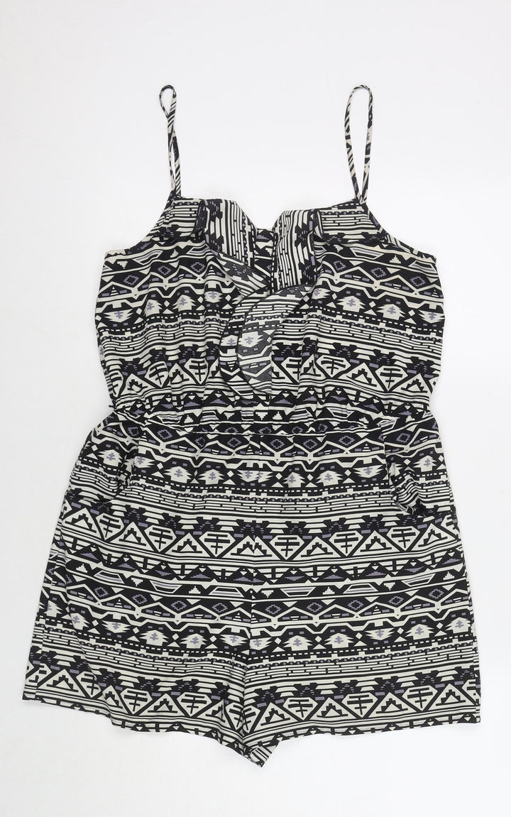 Oasis Womens Black Geometric Polyester Playsuit One-Piece Size 12 L3 in Pullover