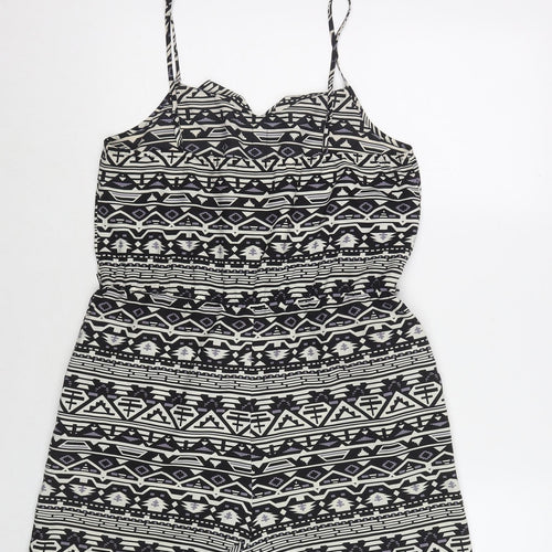 Oasis Womens Black Geometric Polyester Playsuit One-Piece Size 12 L3 in Pullover