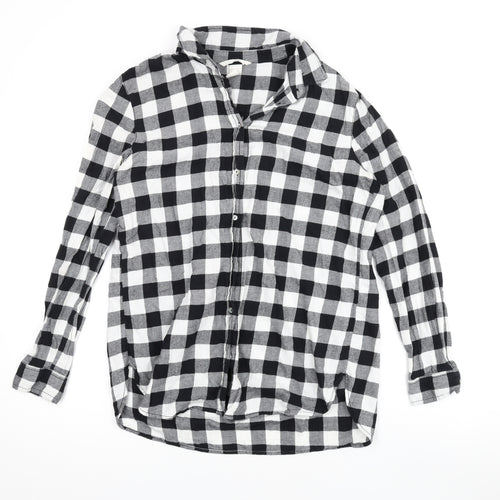 H&M Womens Black Check Cotton Basic Button-Up Size 8 V-Neck