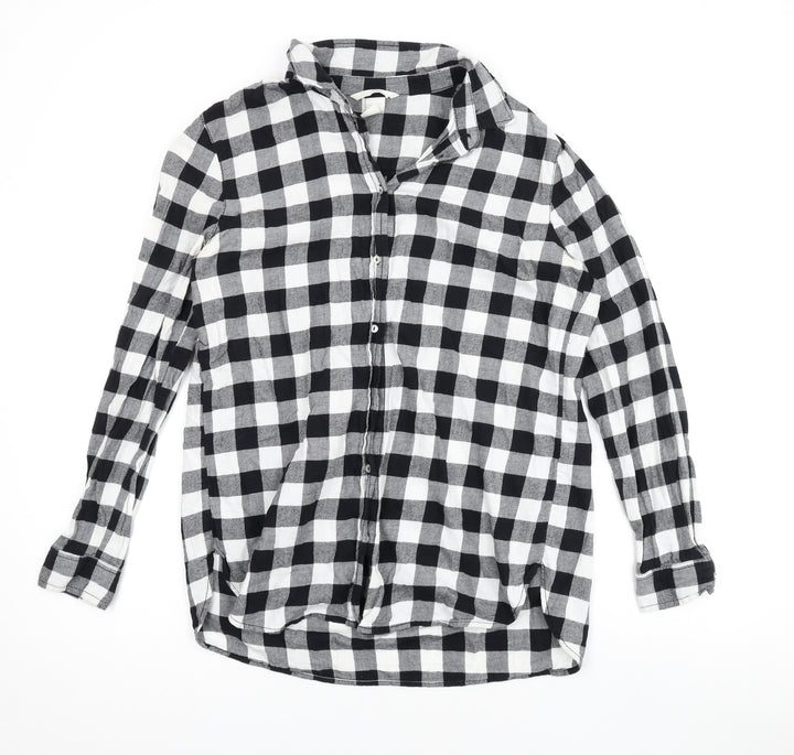 H&M Womens Black Check Cotton Basic Button-Up Size 8 V-Neck