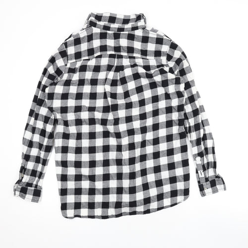 H&M Womens Black Check Cotton Basic Button-Up Size 8 V-Neck