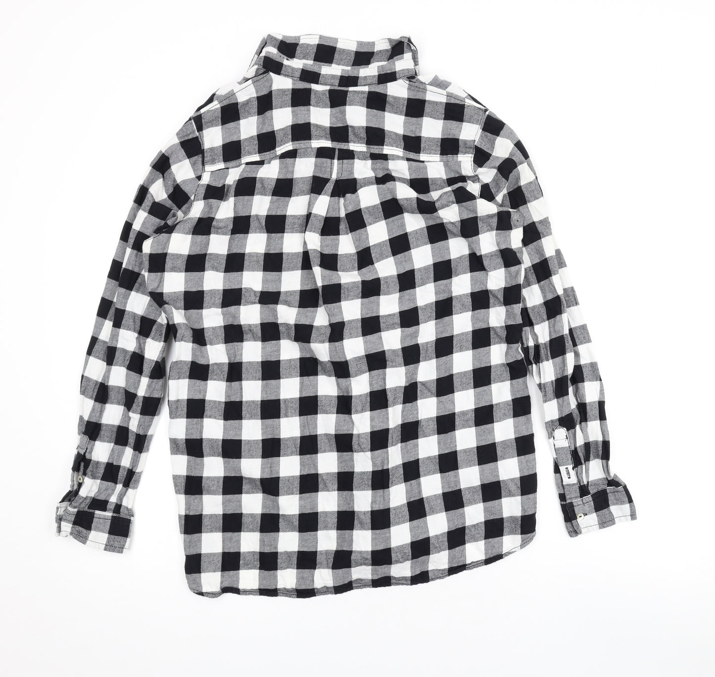 H&M Womens Black Check Cotton Basic Button-Up Size 8 V-Neck