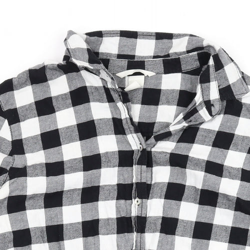 H&M Womens Black Check Cotton Basic Button-Up Size 8 V-Neck