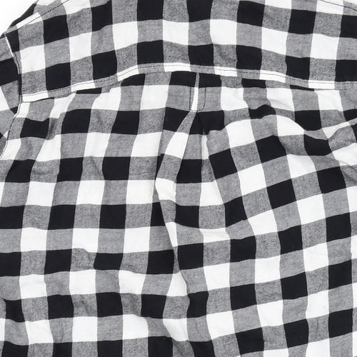 H&M Womens Black Check Cotton Basic Button-Up Size 8 V-Neck