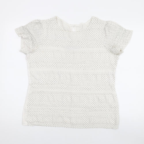 Dorothy Perkins Womens Ivory Polka Dot Cotton Basic T-Shirt Size 16 Round Neck