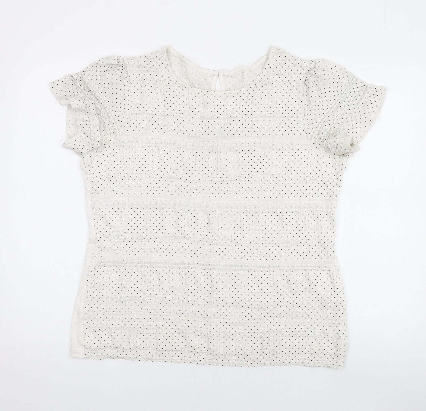 Dorothy Perkins Womens Ivory Polka Dot Cotton Basic T-Shirt Size 16 Round Neck