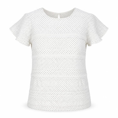 Dorothy Perkins Womens Ivory Polka Dot Cotton Basic T-Shirt Size 16 Round Neck