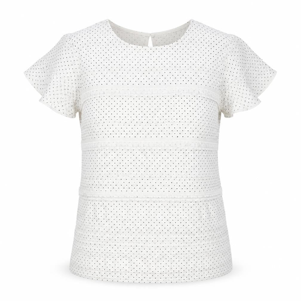 Dorothy Perkins Womens Ivory Polka Dot Cotton Basic T-Shirt Size 16 Round Neck